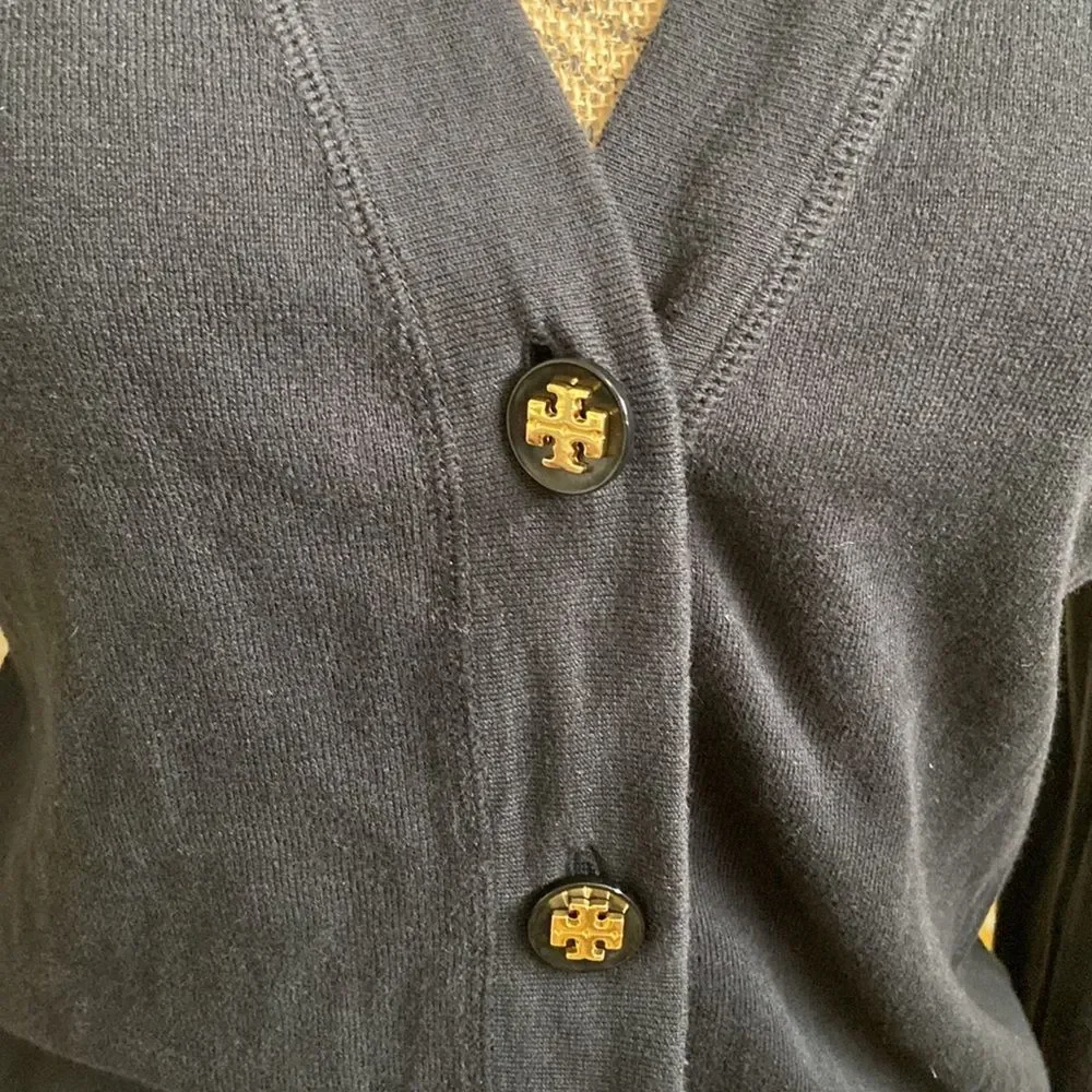 Tory Burch Simone Black Long Sleeve Button Front Cotton Cardigan size S - Picture 3 of 10